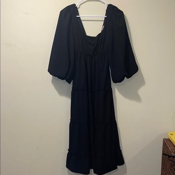 Womens Show Me Your MuMu Elaina Midi Dress Black Smocked Long Sleeve Sun… - Picture 5 of 8